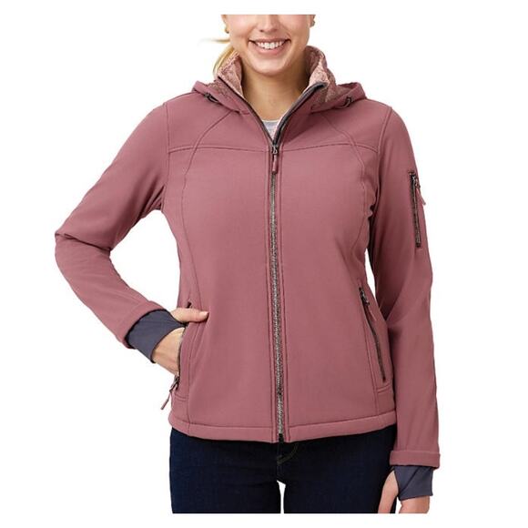 FREE COUNTRY WOMEN'S SOFTSHELL JACKET WITH HOOD IN BLOSSOM PINK XL OR XXL - Picture 1 of 9